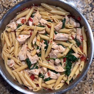 Creamy one pot chicken penne pasta with spinach and parmesan