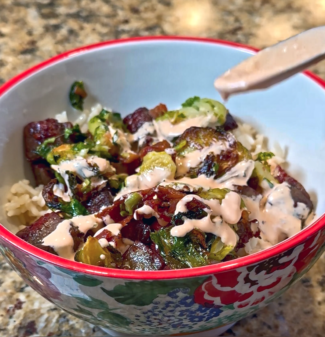 High Protein Garlic Butter Costco Steak Bite Bowls for Easy Meal Prep